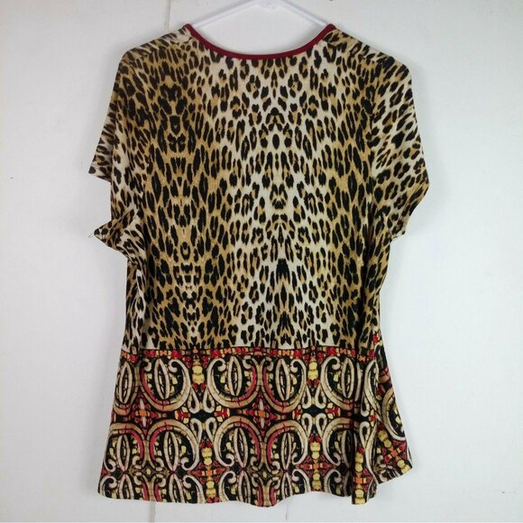 Vintage HLM Leopard Mixed Print Short Sleeve Top 2XL - Picture 3 of 4